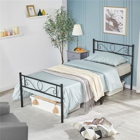 Yaheetech 3ft Single Iron Platform Bed with Scroll Design Headboard and Footboard， Black