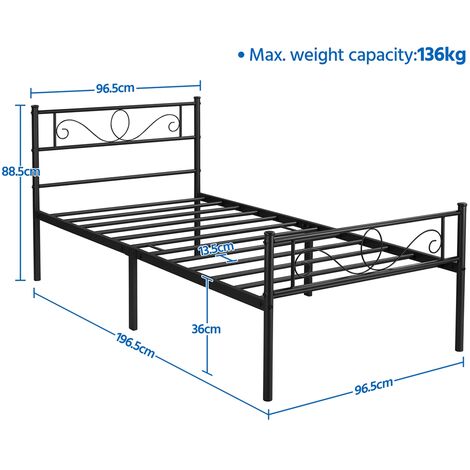 Yaheetech 3ft Single Iron Platform Bed with Scroll Design Headboard and Footboard， Black