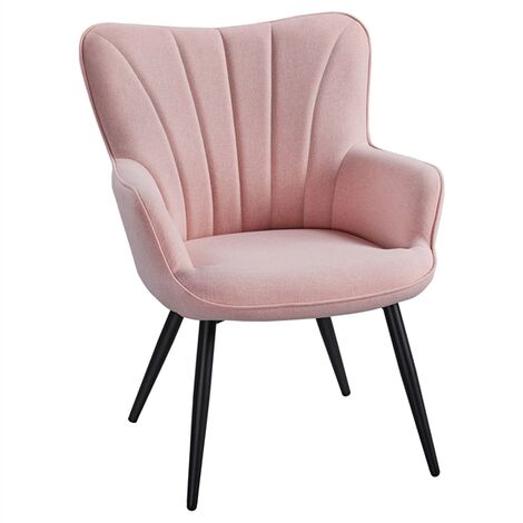 Modern Fabric Accent Chair Scalloped Armchair Sofa Lounge Tub Chair Cushioned Soft Seat with Sturdy Steel Legs for Living Room Bedroom, Pink