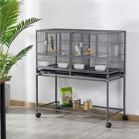 Yaheetech Stackable Wide Bird Cage Divided Breeder Cage, Black