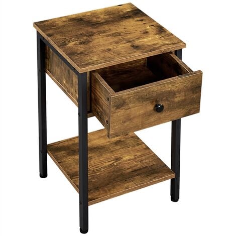 Nightstand Bedside Table Sofa Side, Rustic End Table With Drawer