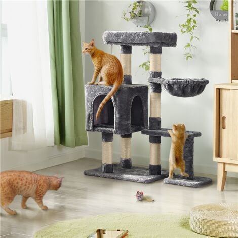 Yaheetech 4-Level Cat Tree Condo with Plush Perch/Spacious Platform/Basket/Scratch Posts, Dark Grey