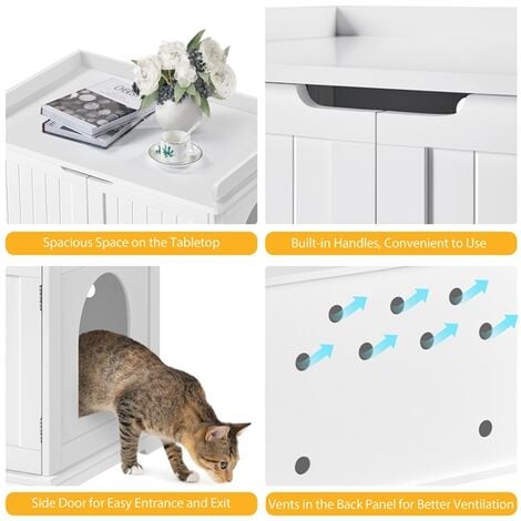 Yaheetech Wooden Enclosure Cat Litter Box with Door,75.5x51x52.5cm, White