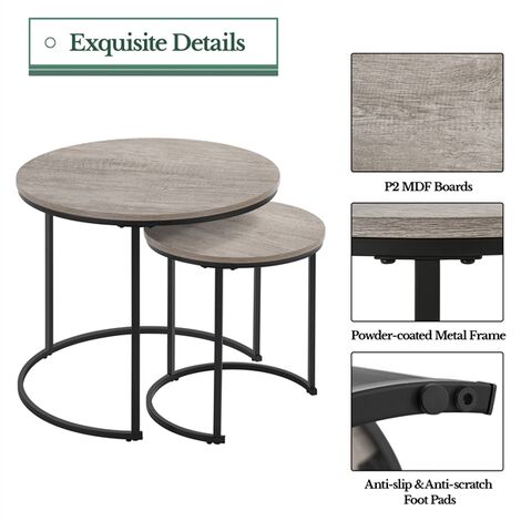 Yaheetech Nesting Coffee Table Set Round Coffee Table for Living Room, Gray