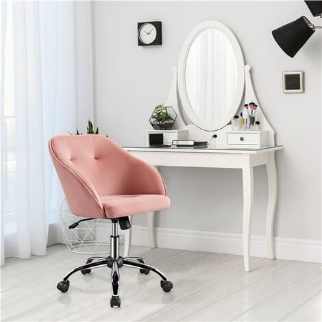 Yaheetech Velvet Desk Chair for Home Office, Soft Height Adjustable and Swivel Computer Chair, Pink