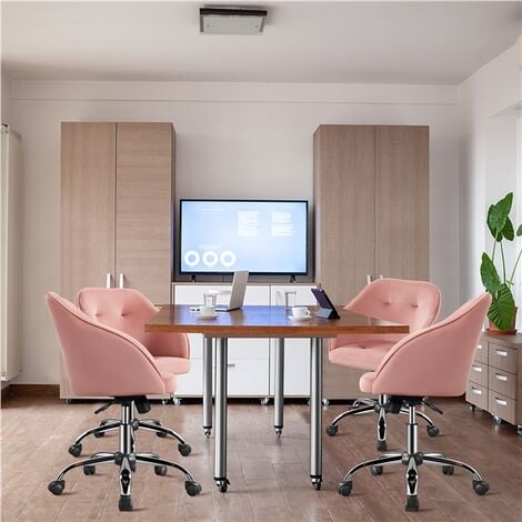 Yaheetech Velvet Desk Chair for Home Office, Soft Height Adjustable and Swivel Computer Chair, Pink