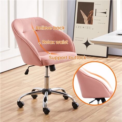 Yaheetech Velvet Desk Chair for Home Office, Soft Height Adjustable and Swivel Computer Chair, Pink