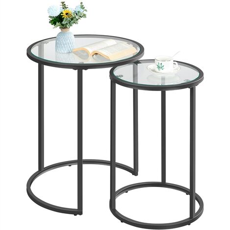 Yaheetech Round Nesting Side Tables Set of 2 End Tables for Living Room, Black