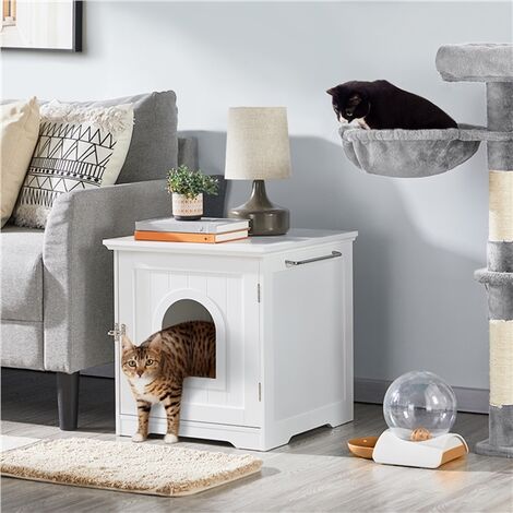 Yaheetech Enclosed Litter Box Decorative Cat House Cat Washroom Pet Side Table Indoor Pet Crate Cat Litter Box Enclosures White