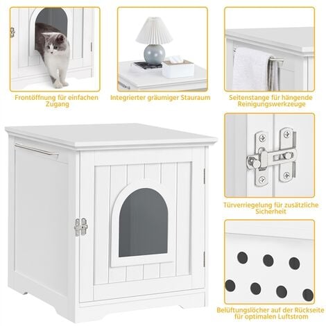 Yaheetech Enclosed Litter Box Decorative Cat House Cat Washroom Pet Side Table Indoor Pet Crate Cat Litter Box Enclosures White