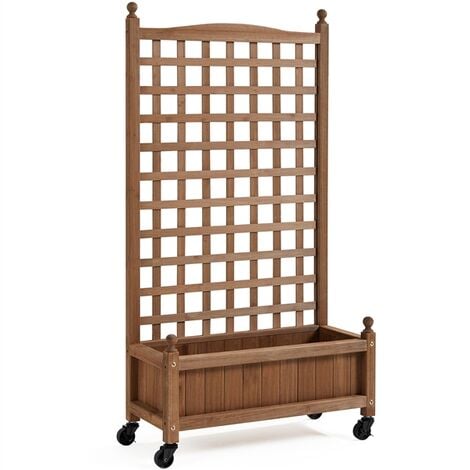 Yaheetech 50" H Raised Garden Bed with Trellis planter Box Dark Brown