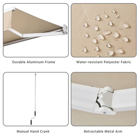 Yaheetech 2.5x2m Patio Retractable Awning Outdoor Sun Shade,Beige
