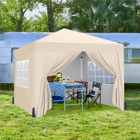 Yaheetech 3x3m Pop Up Canopy Tent with 4 Sidewalls Adjustable Canopy with Roller Bag & Sandbags, Beige