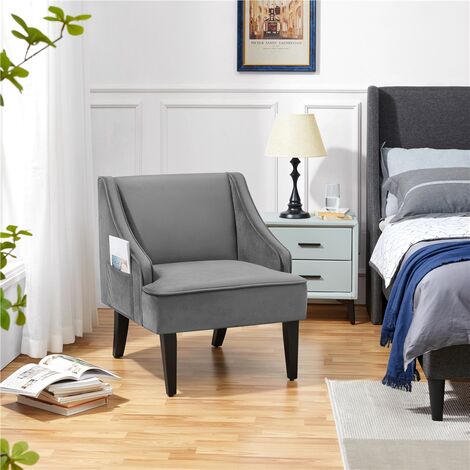 Yaheetech Mid-century Modern Upholstered Accent Armchair with Rubberwood Legs, Gray