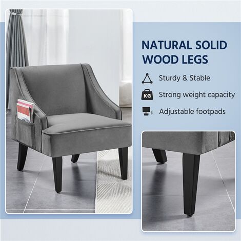 Yaheetech Mid-century Modern Upholstered Accent Armchair with Rubberwood Legs, Gray