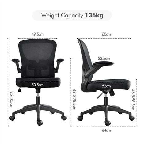 Yaheetech Ergonomic Office Chair Adjustable Mesh Chair with Flip-Up Armrests Black