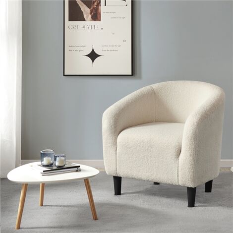 Yaheetech Boucle Club Chair Accent Barrel Chair Upholstered Arm Chair, Ivory