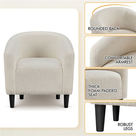 Yaheetech Boucle Club Chair Accent Barrel Chair Upholstered Arm Chair, Ivory