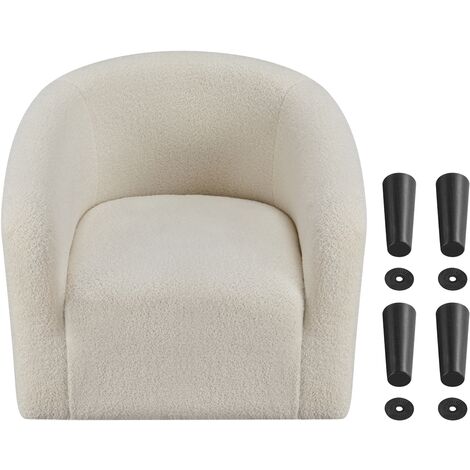 Yaheetech Boucle Club Chair Accent Barrel Chair Upholstered Arm Chair, Ivory