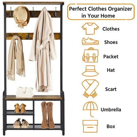 Yaheetech 72inch Height Multifunctional Hall Tree Entryway Coat Rack, Rustic Brown