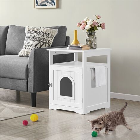 Yaheetech Cat Litter Box Enclosure Pet Nightstand, White