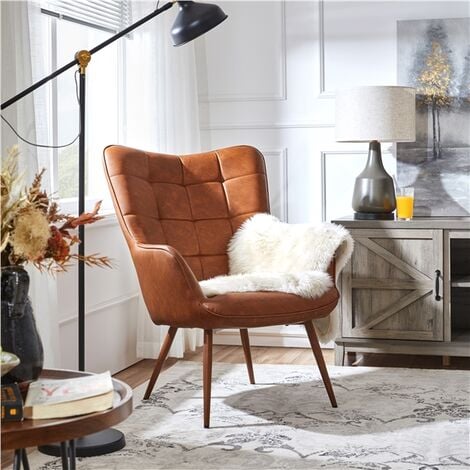 Yaheetech Accent Chair Modern Faux Leather Arm Chair, W73 x D79.5 x H98cm, Brown