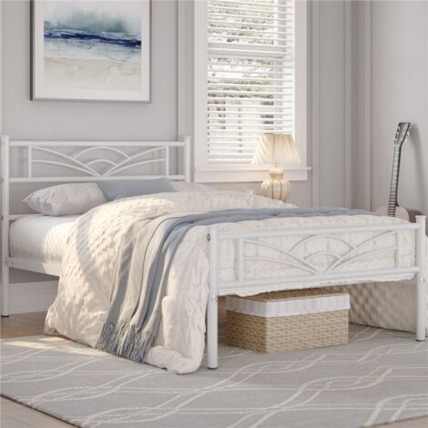Yaheetech 3ft Single Metal Bed Frame with Cloud-inspired Design Headboard and Metal Bed Slats, White