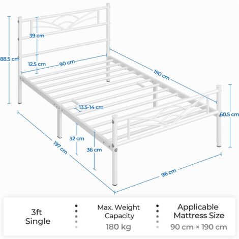 Yaheetech 3ft Single Metal Bed Frame with Cloud-inspired Design Headboard and Metal Bed Slats, White