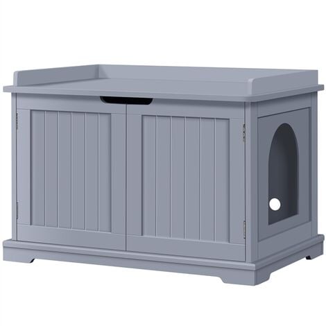 Yaheetech Wooden Enclosure Cat Litter Box with Door,75.5x51x52.5cm, Gray