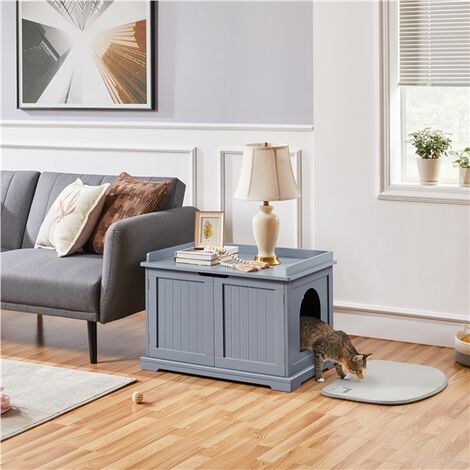 Yaheetech Wooden Enclosure Cat Litter Box with Door,75.5x51x52.5cm, Gray