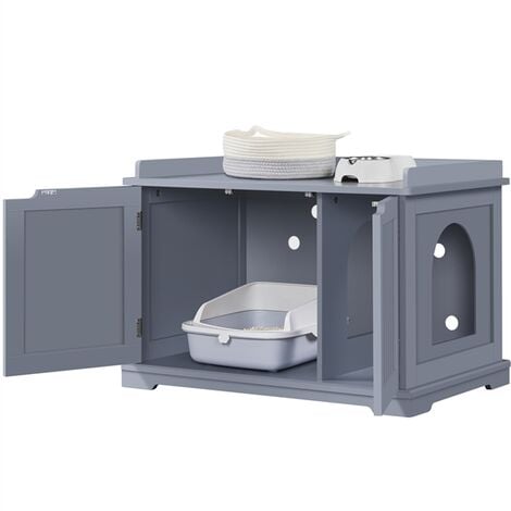Yaheetech Wooden Enclosure Cat Litter Box with Door,75.5x51x52.5cm, Gray