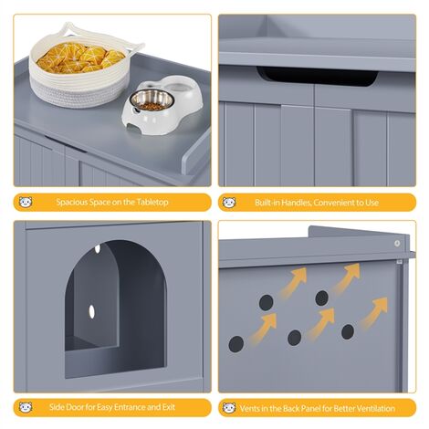Yaheetech Wooden Enclosure Cat Litter Box with Door,75.5x51x52.5cm, Gray