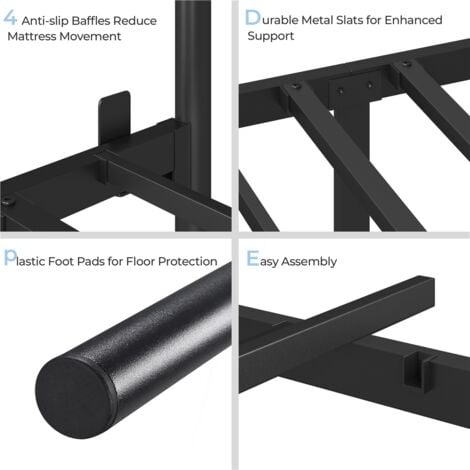 Yaheetech 4ft6 Double Metal Bed Frame with Cross-design Headboard & Footboard, Black