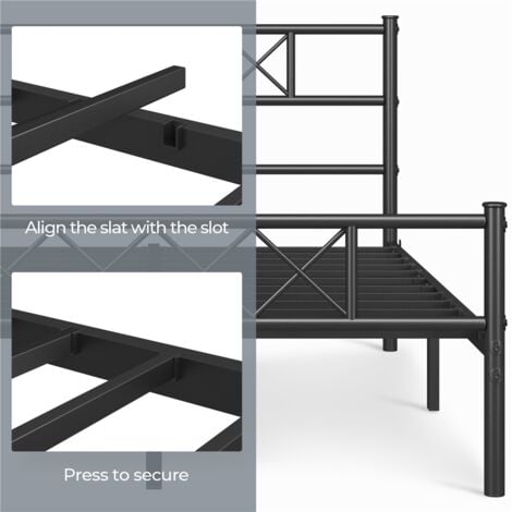 Yaheetech 4ft6 Double Metal Bed Frame with Cross-design Headboard & Footboard, Black