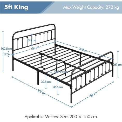 Yaheetech Ft King Size Metal Bed Frame Iron Platform Bed With High Headboard And Footboard Black