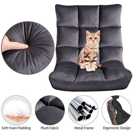 Yaheetech Floor Folding Sofa Chair Portable Padded Lounge Chair with Backrest, Gray