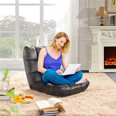 Yaheetech Floor Folding Sofa Chair Portable Padded Lounge Chair with Backrest, Gray