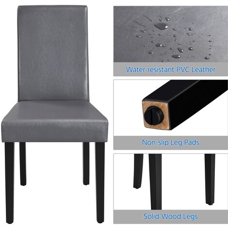 Yaheetech 4pcs Leather Dining Chairs Padded Kitchen Chairs - Dark Gray