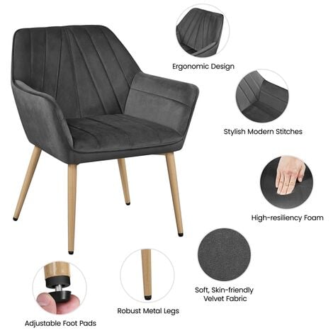 Yaheetech Velvet Tufted Accent Chair Armchair, Dark Gray