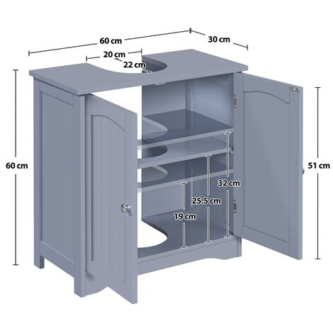 Yaheetech Under Sink Bathroom Storage Cabinet,60x30x60cm, Gray