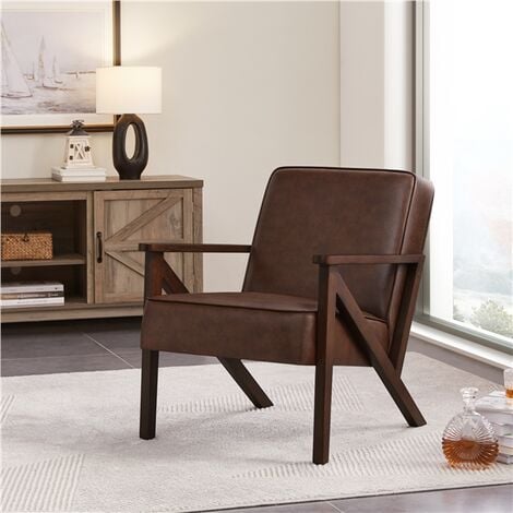 Yaheetech Accent Chair Faux Leather Armchair, Dark Brown