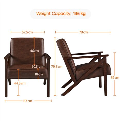 Yaheetech Accent Chair Faux Leather Armchair, Dark Brown