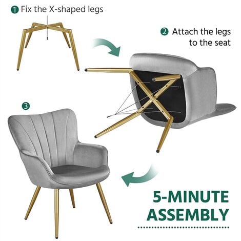 Yaheetech Modern Curved Back Velvet Accent Chair Upholstered Armchair, Light Gray