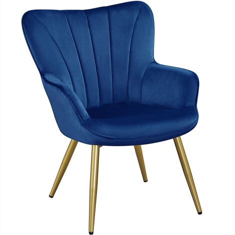 Yaheetech Modern Curved Back Velvet Accent Chair Upholstered Armchair, Blue