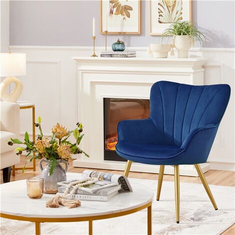Yaheetech Modern Curved Back Velvet Accent Chair Upholstered Armchair, Blue