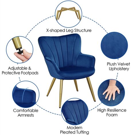 Yaheetech Modern Curved Back Velvet Accent Chair Upholstered Armchair, Blue