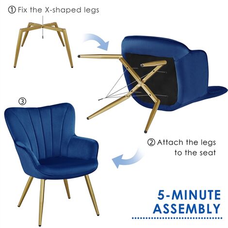 Yaheetech Modern Curved Back Velvet Accent Chair Upholstered Armchair, Blue