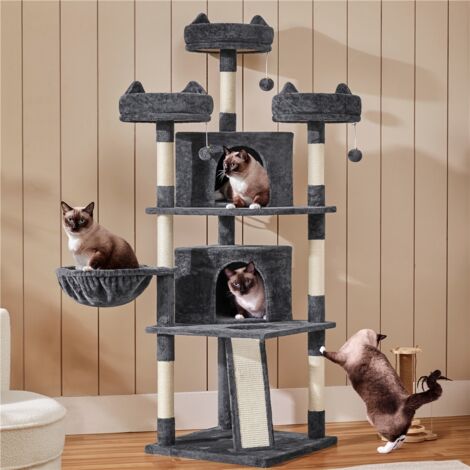 Yaheetech 67"H Cat Tree, Large Cat Tower, Multi-Level Cat Play House, Dark Gray
