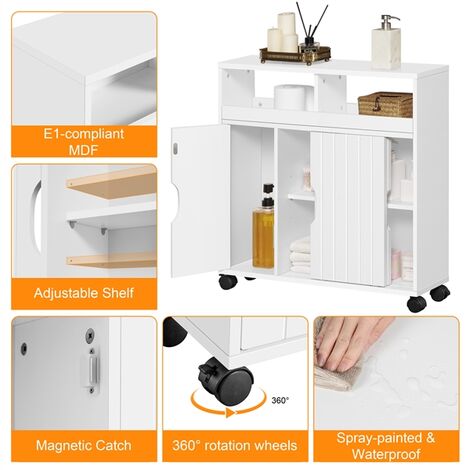 Yaheetech Slim Bathroom Storage Cabinet Floor Cupboard with Open Shelf, White