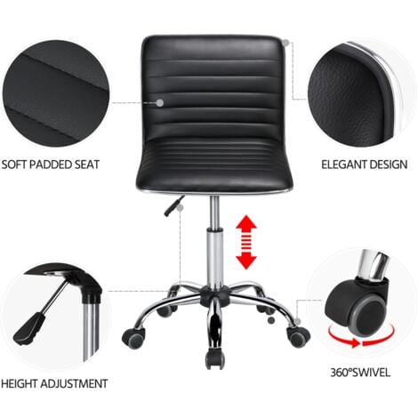 Yaheetech Swivel Computer Desk Chair Faux Leather Adjustable Armless Home Office Task Chair, Black